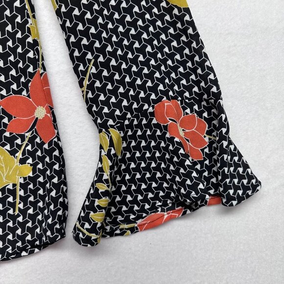 ModCloth Womens Floral Geometric Print Bell Sleeve Top Blouse Size M Retro Black - Picture 8 of 11